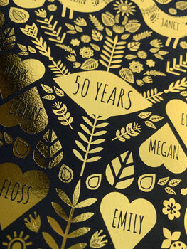 50th Golden Wedding Anniversary Foil Family Tree Print, 5 of 10