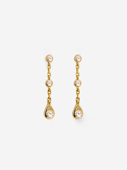 Gold Dangle Stud Earrings With Stones, 2 of 3