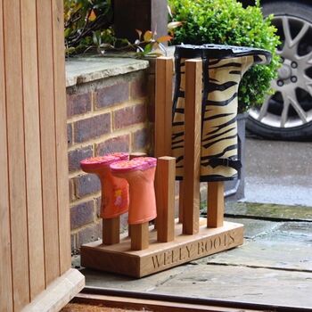 Personalised Wooden Welly Boot Floor Stand, 2 of 5