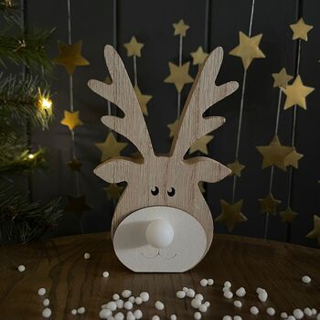 Wooden Deer Decoration With Light Up Nose, 2 of 2