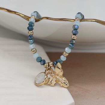 Crystal Bead Bracelet With Bee Charm And Round Crystal, 2 of 4