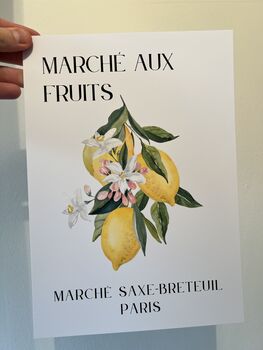 French Fruit Market Art Print Poster, France, Fruit, Lemon, Hand Drawn, 2 of 2