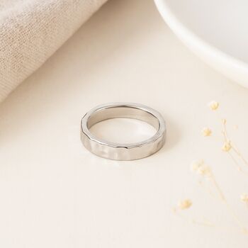 Personalised Recycled Sterling Silver Hammered Wedding Band – 5mm, 3 of 7