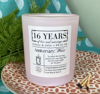 Personalised 16th Anniversary Wax Meaning Candle, 2 of 11
