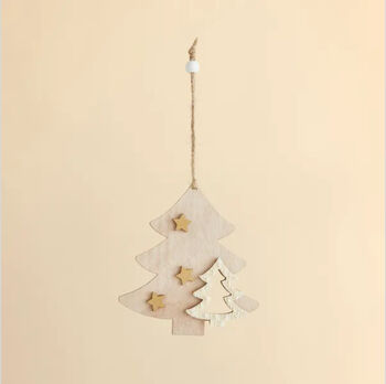 Christmas Tree Shaped Wooden Bauble Hanging Decoration, 3 of 4