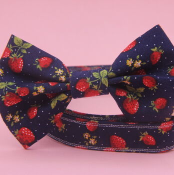 Navy Blue Strawberry Dog Bow Tie, 7 of 9