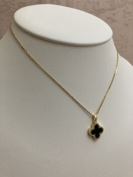 Double Sided Single Clover Charm Necklace Emerald Black, 6 of 10