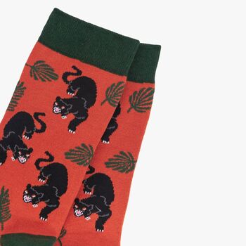 Men's Prowling Black Panther Jungle Leaf Bamboo Socks, 3 of 4