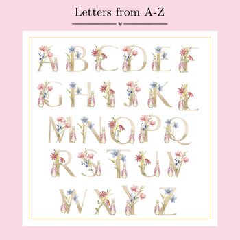 Personalised Bunny Floral Initial Birth Print For Nursery, 2 of 6