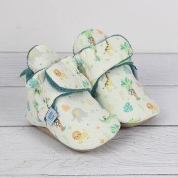 Dotty Fish Safari Cotton Baby Booties With Fleece Lining And Barefoot Soles, 5 of 9
