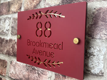 Personalised House Number And Road Foliage Design House Sign Acrylic, 4 of 7