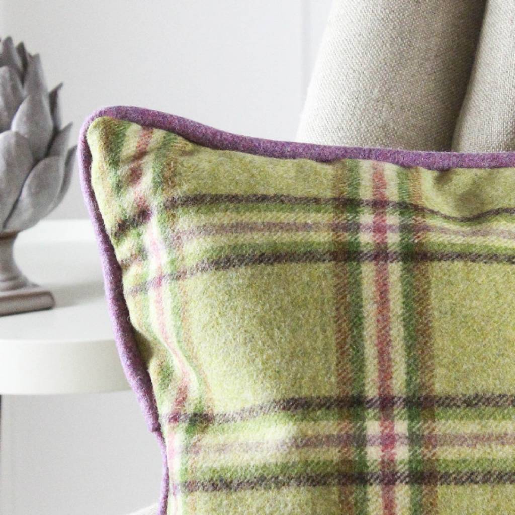 green and heather check wool cushion rectangular by marquis & dawe