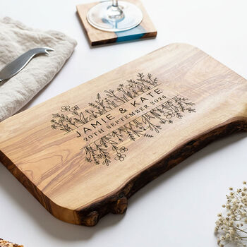 Personalised Floral Engraved Olive Cheese Board, 3 of 8