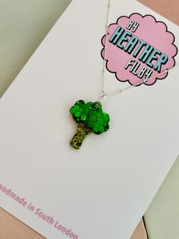 Broccoli Glitter Charm Necklace / Foodie Gift / Novelty Vegetable Jewellery / Colourful Accessories, 4 of 6
