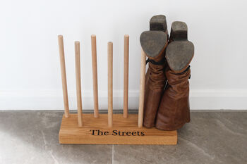 Engraved Wooden Floor Boot Rack, 10 of 12