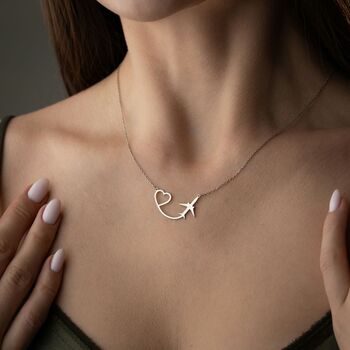 Wanderlust Journey Heart Airplane Necklace, 5 of 10