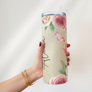 Personalised Pink Flowers Insulated Tumbler Bottle, 6 of 6