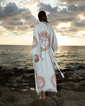 Long Organic Cotton Robe: White With Terracotta Sun, 3 of 3