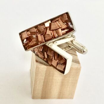 Oblong Silver And Copper Cufflinks, 3 of 5