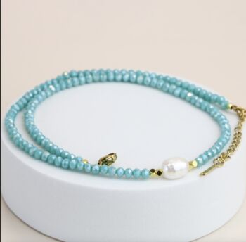 Sparkly Pink Green Bead Necklace With White Pearls, 2 of 4