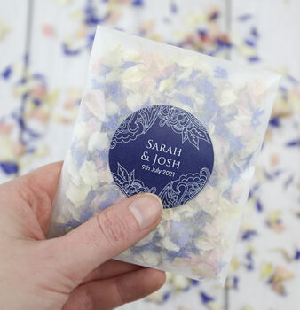 Personalised Navy Lace Wedding Confetti Sachets, 3 of 8