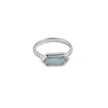 Sustainable Silver Hexagonal Aquamarine Ring, 3 of 5
