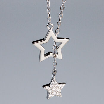 Sterling Silver Crystal Star Threader Necklace, 2 of 7
