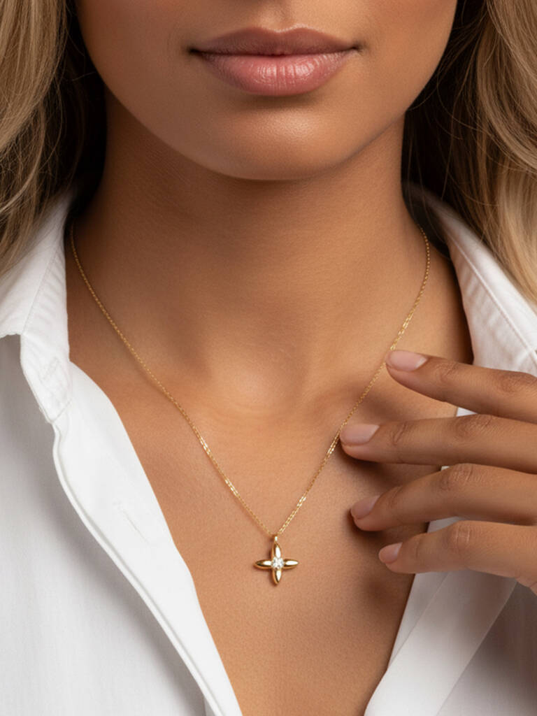 Women's Hydrangea Pendant Necklace In 14k Gold Floral Jewellery, 1 of 4