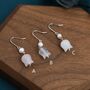 Sterling Silver Carved Jade Lily Of The Valley Earrings With Natural Freshwater Pearls, thumbnail 2 of 12
