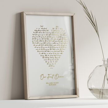 Heart Shape Song Lyrics, Personalised Metallic Gold Print, 3 of 9
