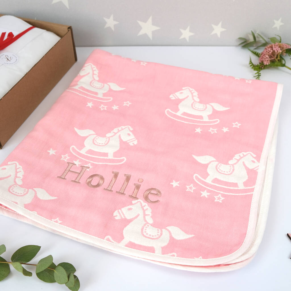 Personalised Pink Rocking Horse Doublesided Blanket By D Caro