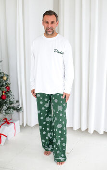 Family Christmas Personalised Snowflake Pyjamas In Red And Green, 4 of 10