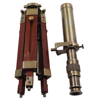 Personalised Bronze Telescope With Wooden Tripod Stand, 7 of 8