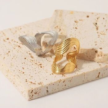 Textured Wave Adjustable Ring Open Statement Band, 3 of 6