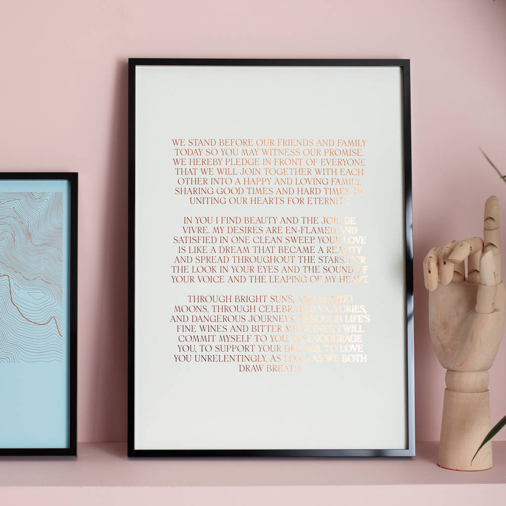 Custom Metallic Foil Wedding Vows, Poem Or Lyrics Print By Yve Print Co.