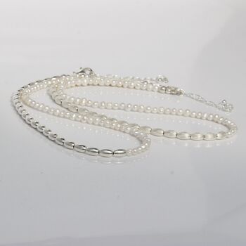 White Pearl Beaded Necklace Or Double Stranded Bracelet With Sterling Silver Beads, 8 of 10