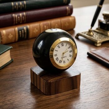 Pool Ball Clock With Personalised Wood Plinth, 3 of 12