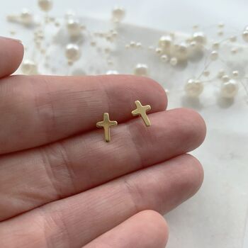 Yellow Gold Cross Earrings 'On Your Confirmation', 2 of 3