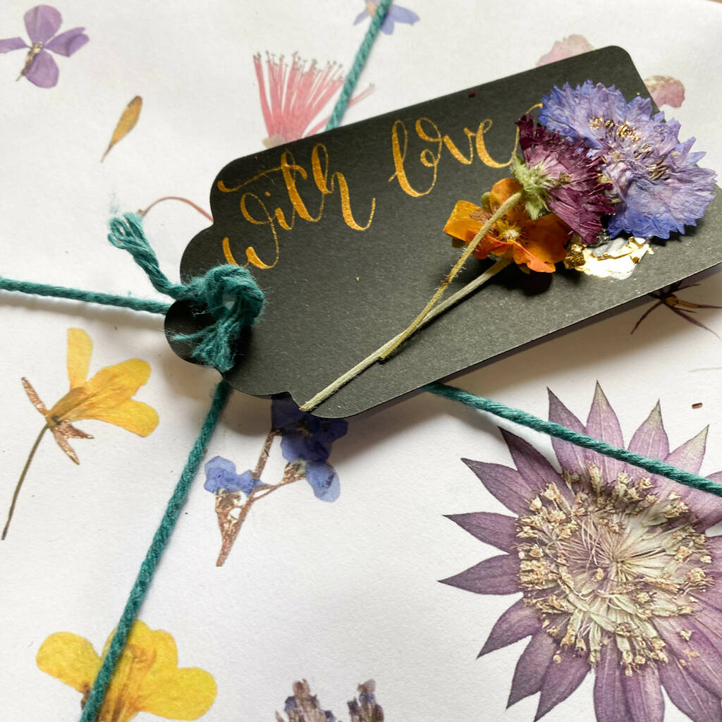 Gift Tags With Pressed Flowers And Gold Leaf, 1 of 4