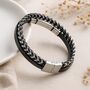 Personalised Mens Black Leather And Stainless Steel ID Bar Bracelet, thumbnail 2 of 10