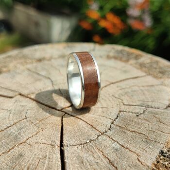 Silver And European Walnut Inlay Ring Coated, 2 of 7