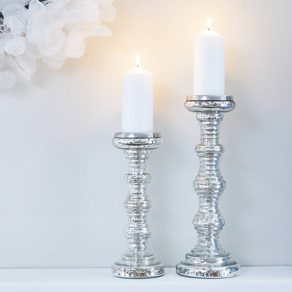 Silver Glass Pillar Candle Holders By Primrose & Plum