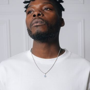 Gold Mini Blue Lace Agate Gemstone Pendant Necklace For Men, 11 of 12