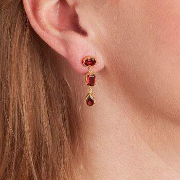 Red Garnet 18 K Gold And Silver Drop Earrings, 2 of 12