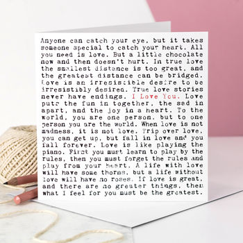 I Love You Love Letter Quotes Card, 3 of 9