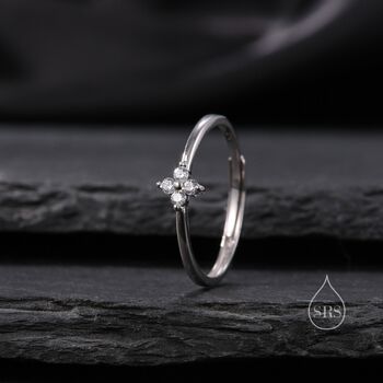 Hydrangea Cz Flower Minimalist Ring In Sterling Silver, 5 of 11