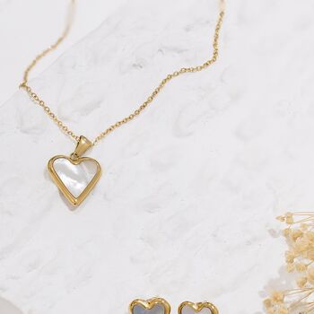 Mother Of Pearl Heart Necklace In 18 K Gold Plate, 3 of 6