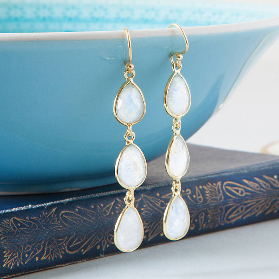 Moonstone And Gold Drop Earrings By Rochejewels