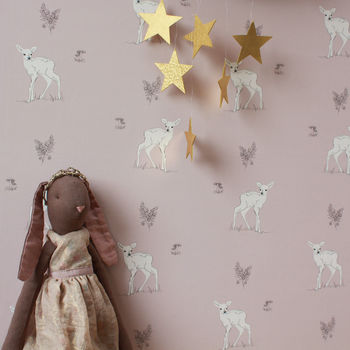 Woodland Fawn Wallpaper, Pink Or Grey, 2 of 5