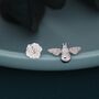 Sterling Silver Bee And Flower Stud Earrings, thumbnail 1 of 6